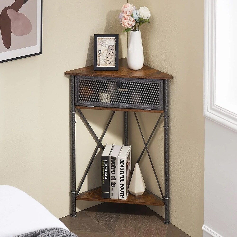 VECELO Modern Side Table Corner Tables with 3 Tier Storage Shelves