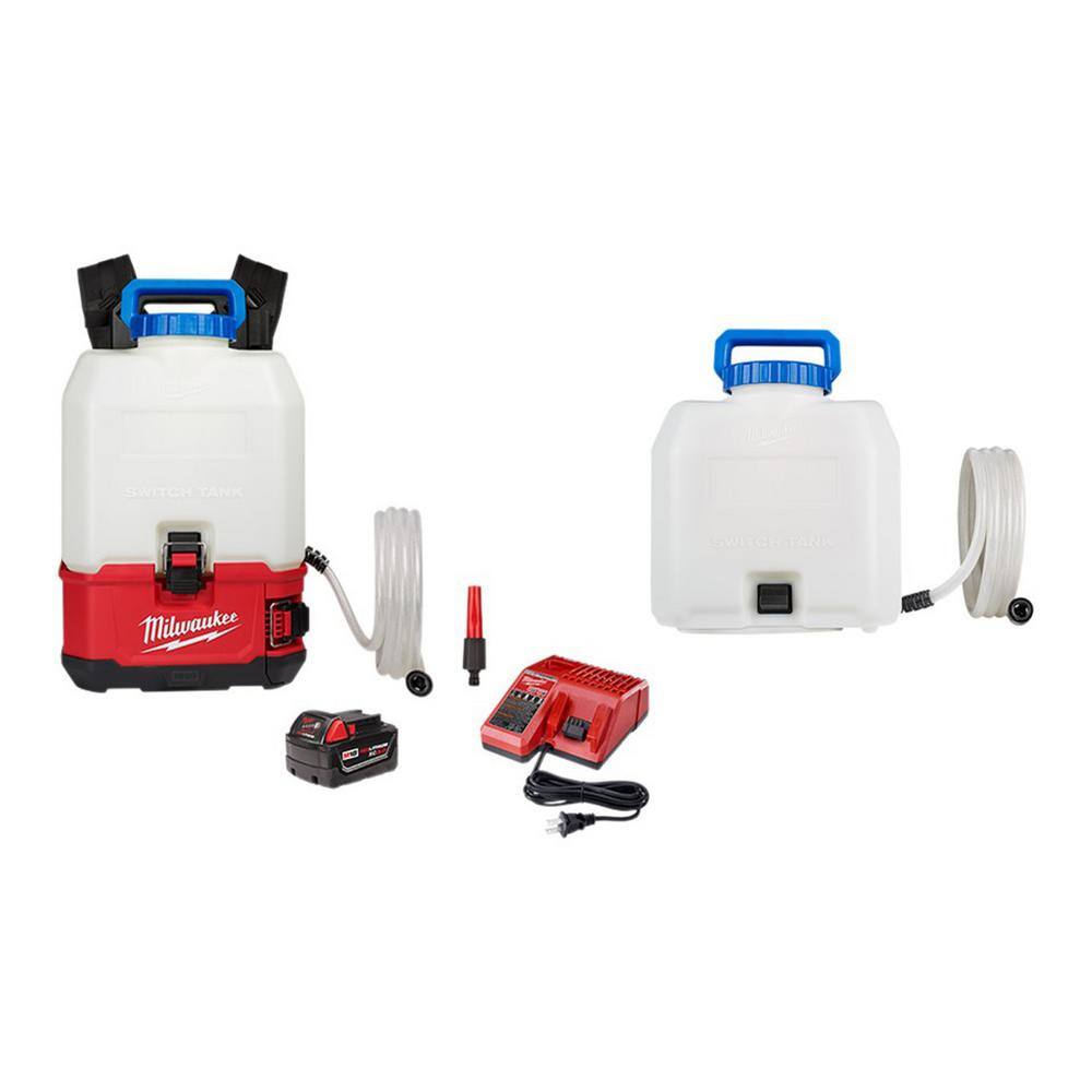 MW M18 18-Volt 4 Gal. Lithium-Ion Cordless Switch Tank Backpack Water Supply Kit with Battery Charger  (2)Tank Assemblies 2820-21WS-49-16-28WS