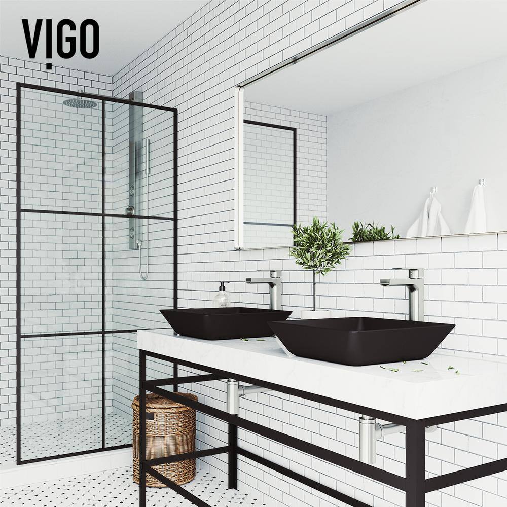 VIGO Roma Modern Black Matte Shell Glass 16 in. L x 16 in. W x 4 in. H Square Vessel Bathroom Sink VG07109