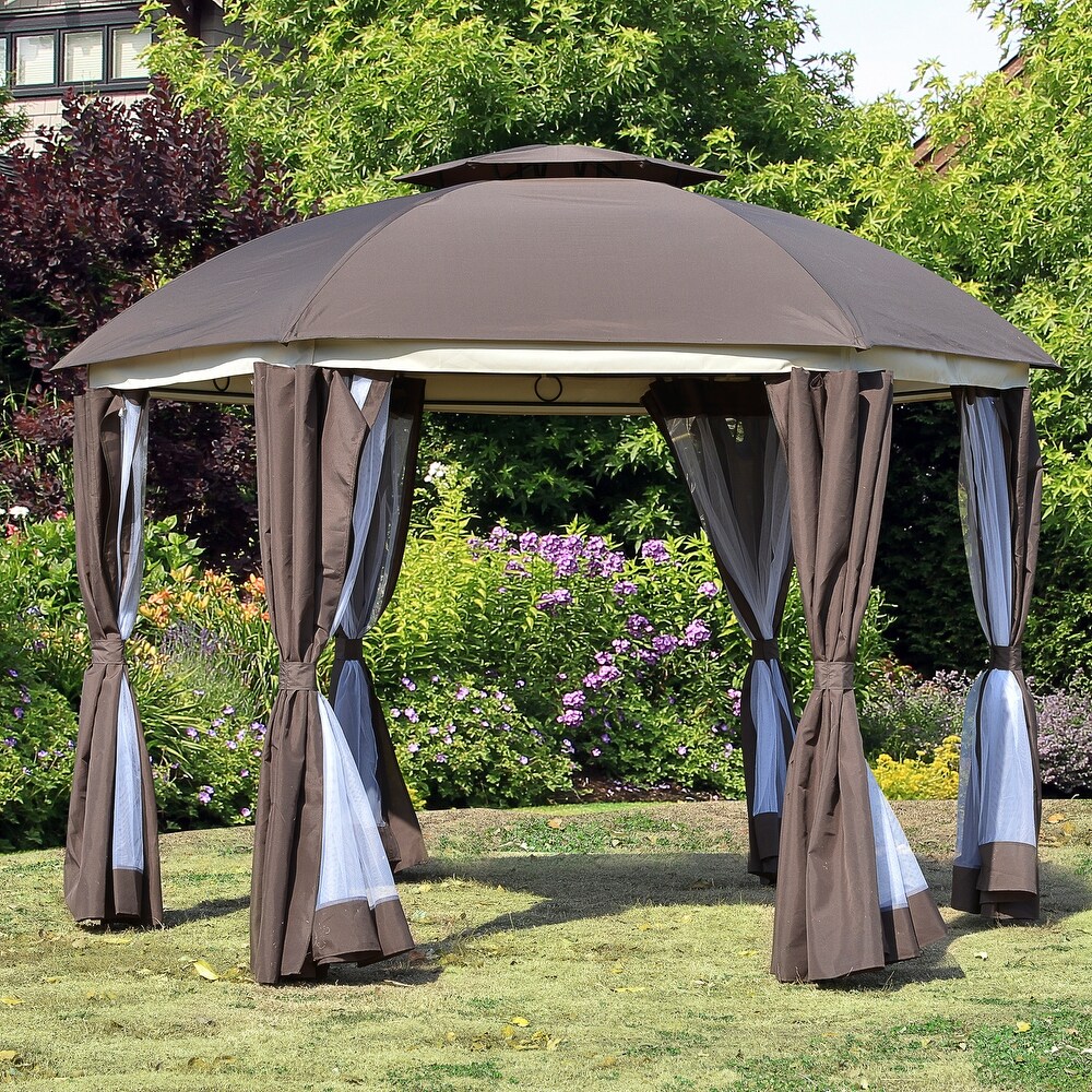 Outsunny Steel/ Fabric 12' Round 2 tier Outdoor Gazebo w/ Netting