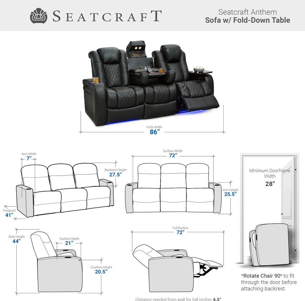 Seatcraft Anthem Home Theater Seating Leather Power Recline Sofa   Transitional   Theater Seating   by Stargate Cinema  Houzz