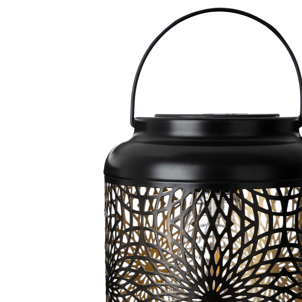 8.75 quotH Metal Cutout Solar Powered Outdoor Hanging Lantern   Contemporary   Outdoor Hanging Lights   by Glitzhome  Houzz