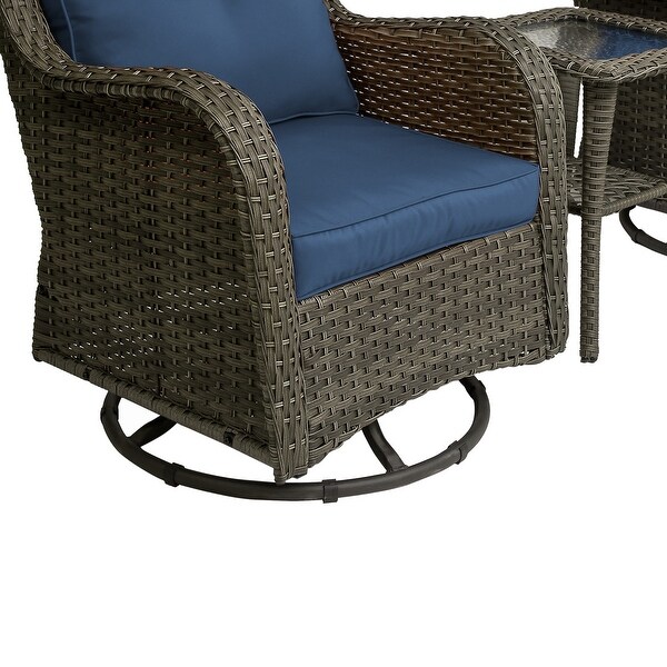 3 Pieces Patio Furniture Rocking Set with Rattan Side Table