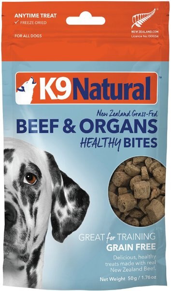 K9 Natural Healthy Bites Beef and Organs Freeze-Dried Dog Treats， 1.76-oz bag