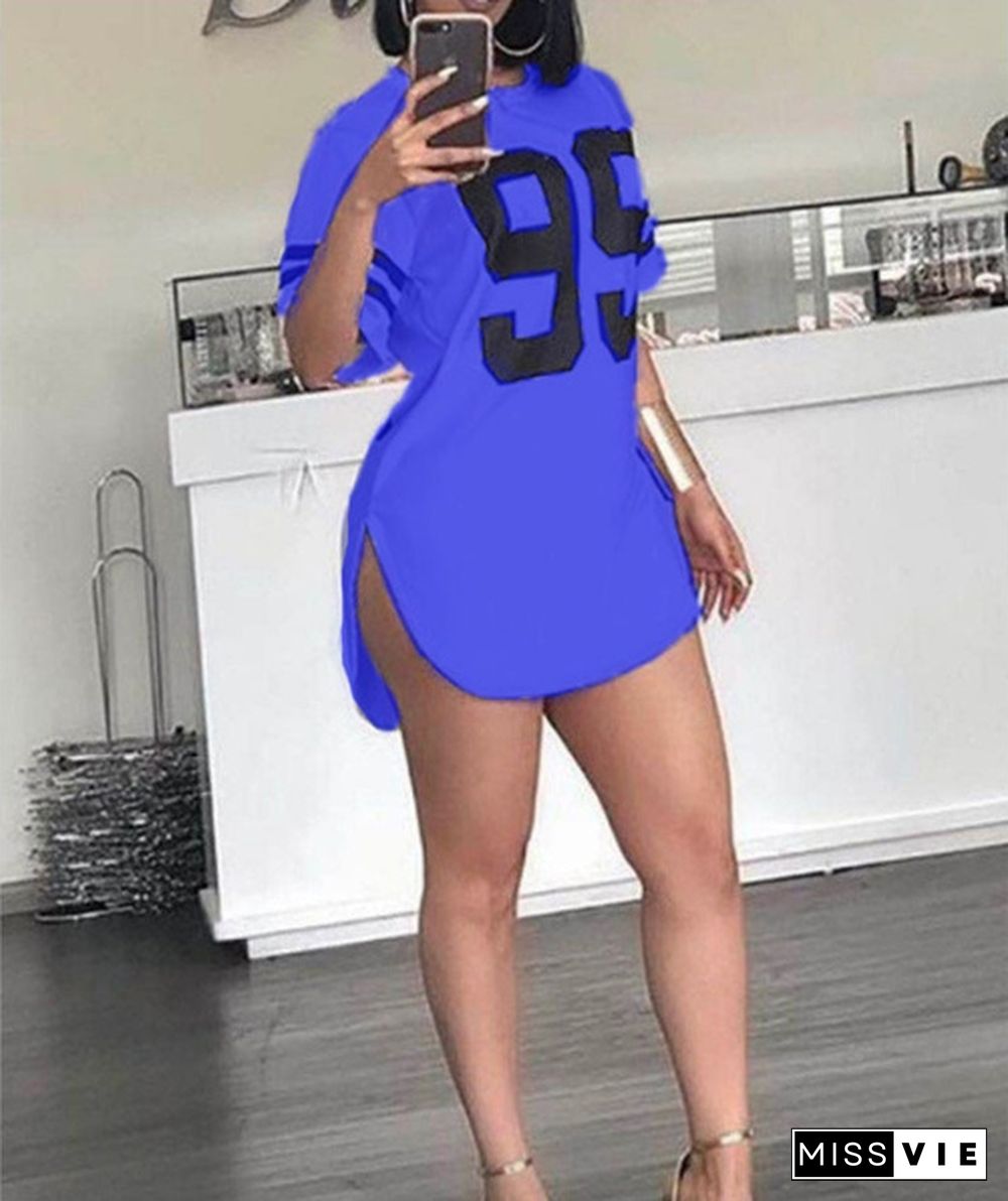 5 Colors Women's Fashion Summer Short Sleeve T Shirt Mini Dress Tee Dress Side Split Basketball Skirt Sport Casual Dress