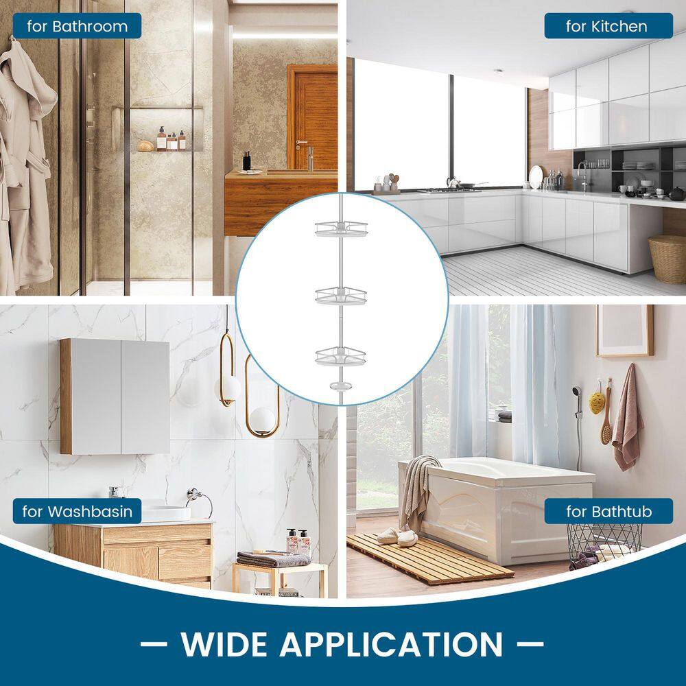 Costway 4-Tier Tension Corner Shower Caddy Aluminum Pole Adjustable Bathroom Shelves BA7791