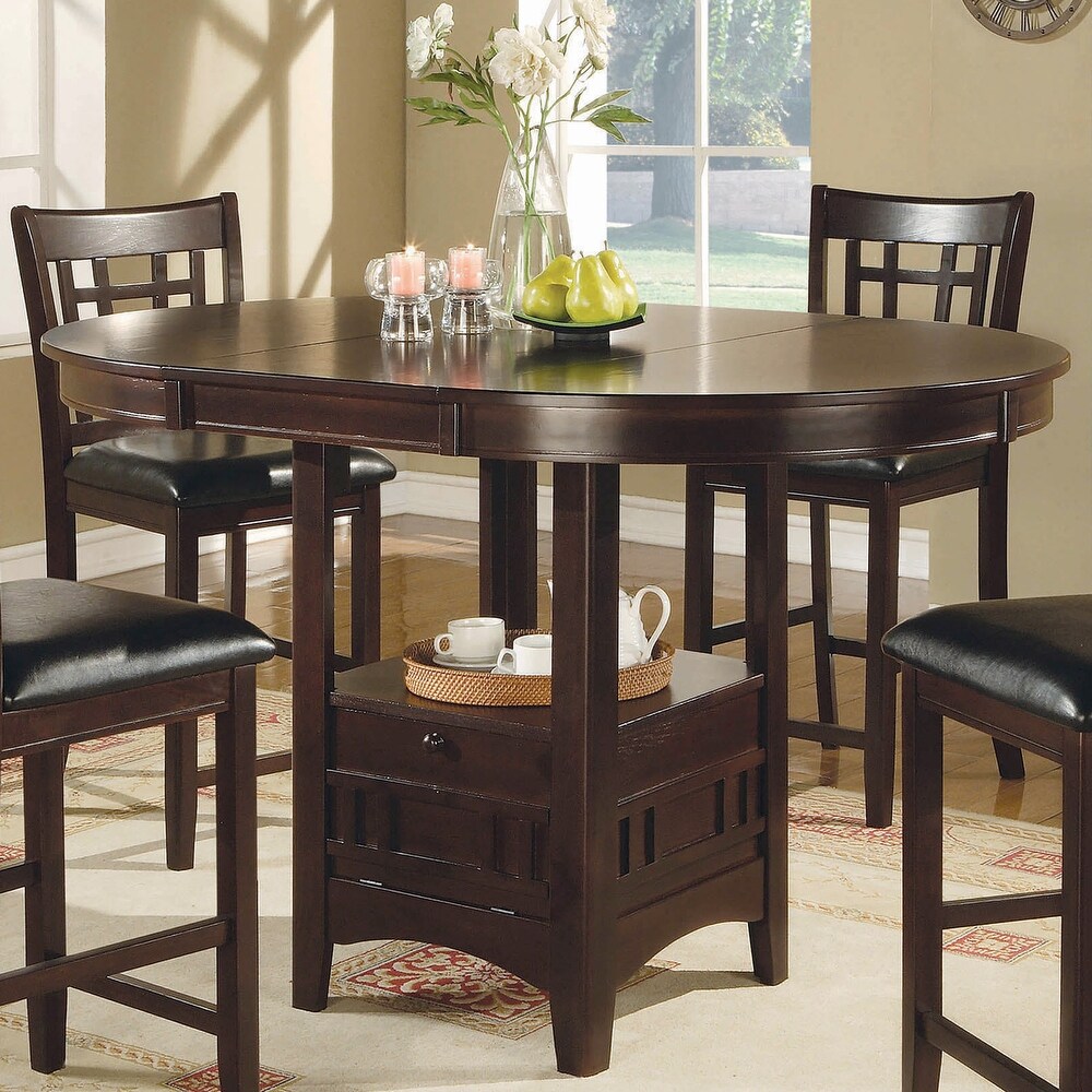 Espresso Extendable Counter Hight Dining Table with Storage Base