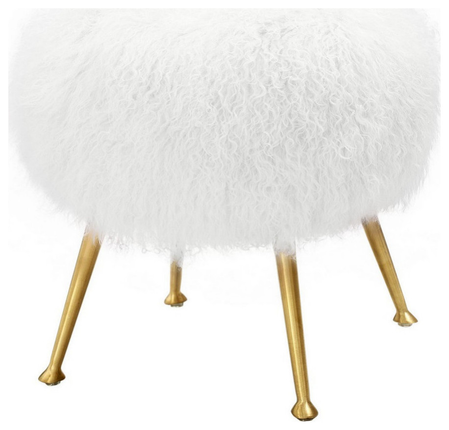 Sophie Sheepskin Ottoman  White   Midcentury   Footstools And Ottomans   by Rustic Home Furniture Deco  Houzz