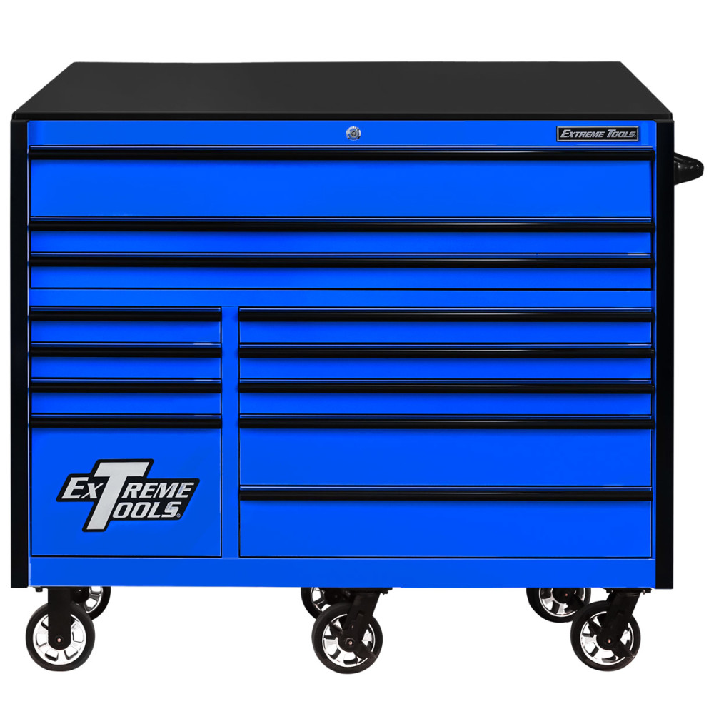 Extreme Tools 55 Blue Roller Cabinet with Black Drawer Pulls