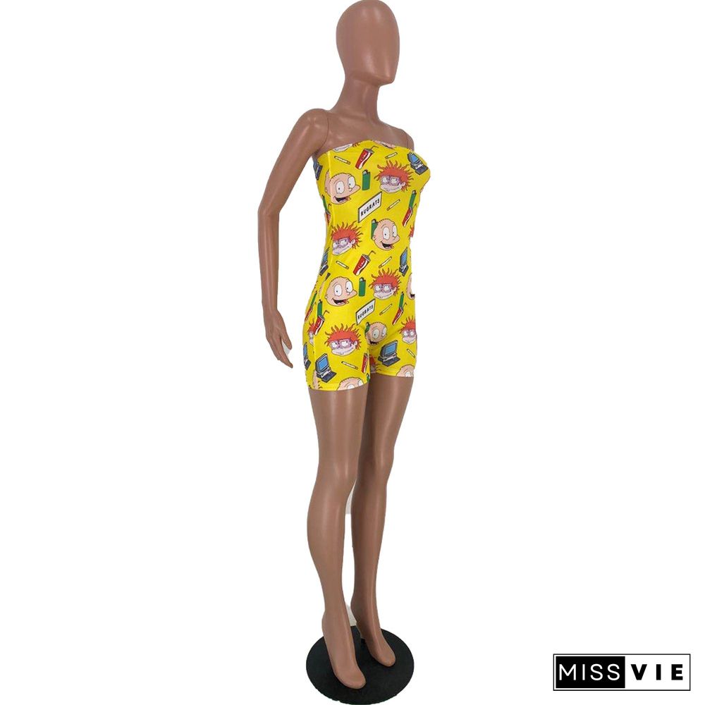 Fashion Cartoon Printed Wrapped Chest Rompers