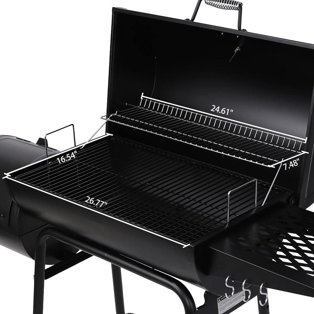 Royal Gourmet 30 in. Smoker Black Barrel Charcoal Grill with Offset Smoker with Cover For Outdoor, Backyard Cooking CC1830RC