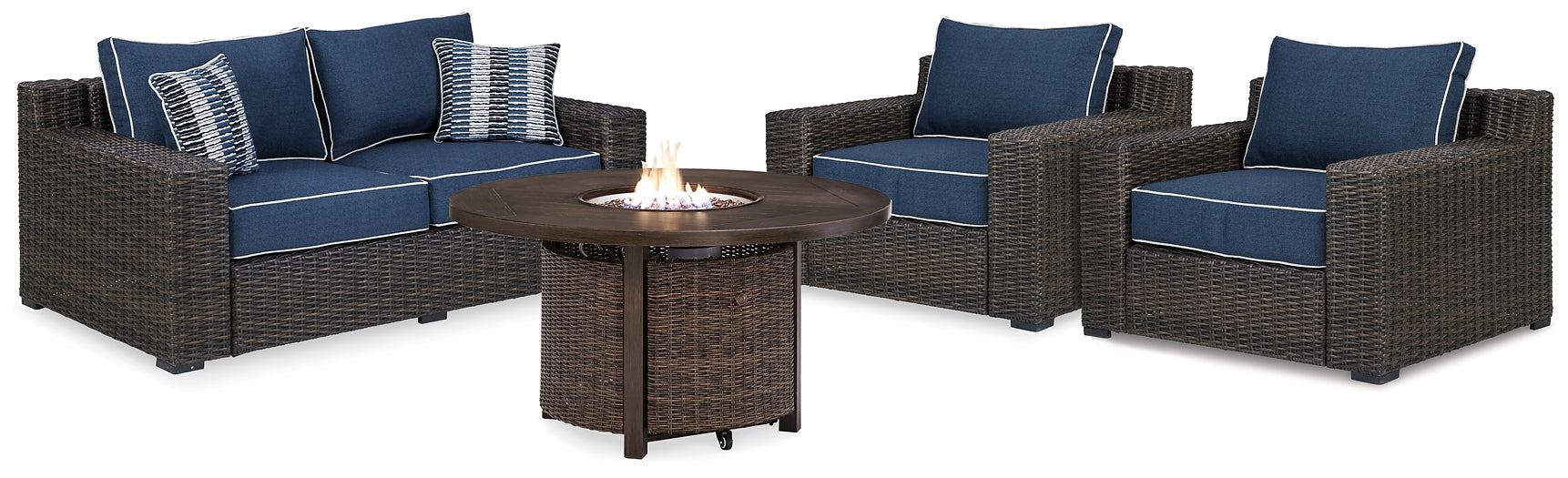 Grasson Lane Outdoor Loveseat and 2 Lounge Chairs with Fire Pit Table