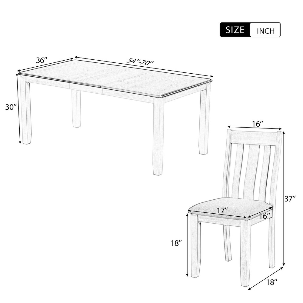 7 Piece Dining Set with Rectangular Extendable Dining Table and Slat Back Upholstered Dining Chairs for Dining Room