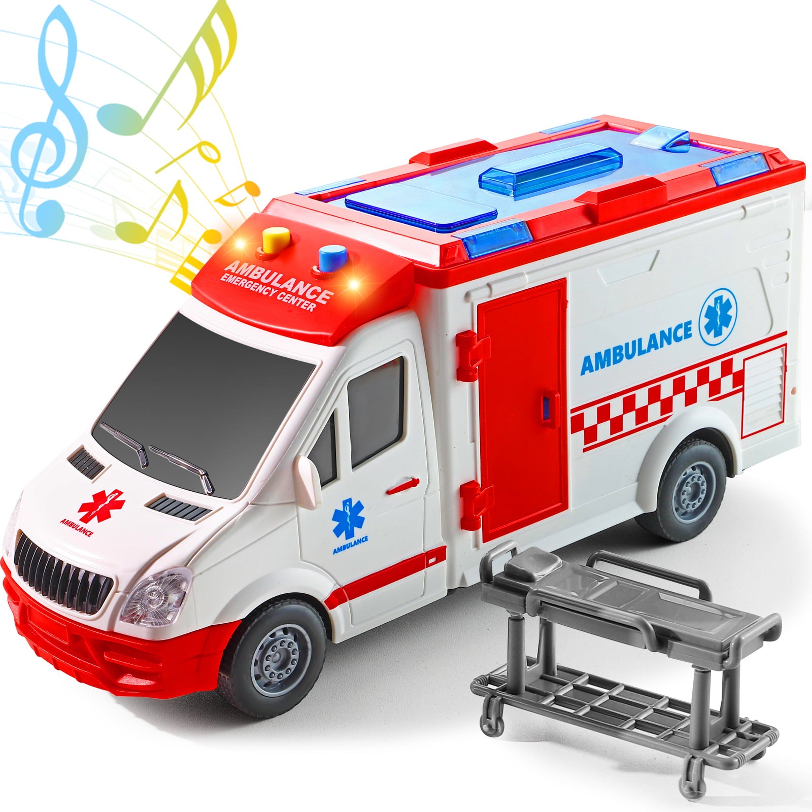 NETNEW Ambulance Toy Car with Light and Siren Sound Effects - Friction Powered Wheels and LED Lights Toys for Boys 3-6 Years