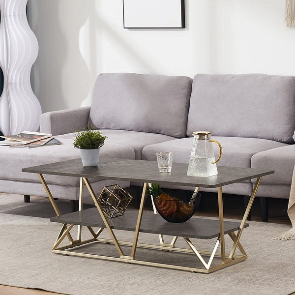 Ivinta Marble Gold Coffee Table， Modern Central TV Table - 23