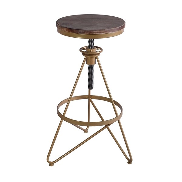 Seeken Weathered Wood and Gold Adjustable Bar Stool