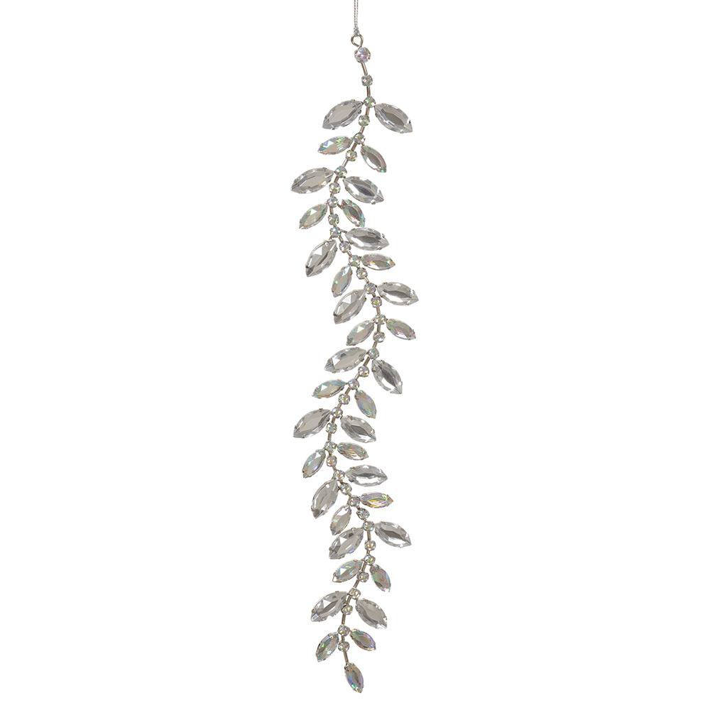 14 Clear Silver Rhinestone Leaf Drop Ornament