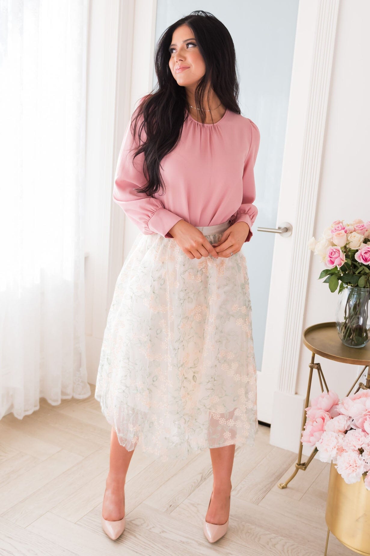 Classic Beauty Modest Embroidered Tulle Skirt