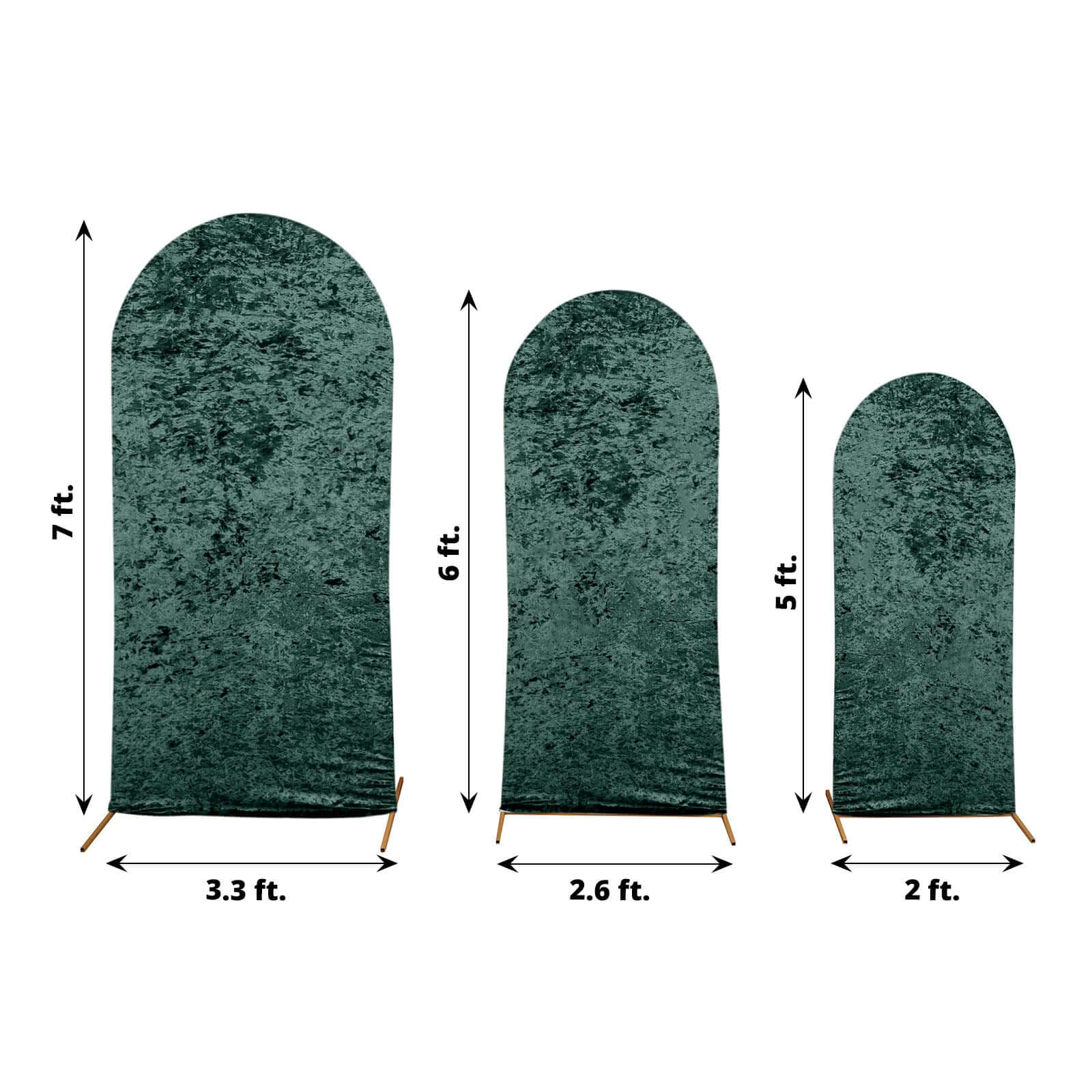 Set of 3 Hunter Emerald Green Crushed Velvet Chiara Wedding Arch Covers For Round Top Backdrop Stands 5ft, 6ft, 7ft