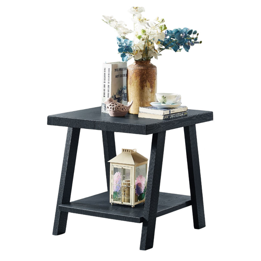 Roundhill Furniture Athens Contemporary Wood Shelf End Table， Black