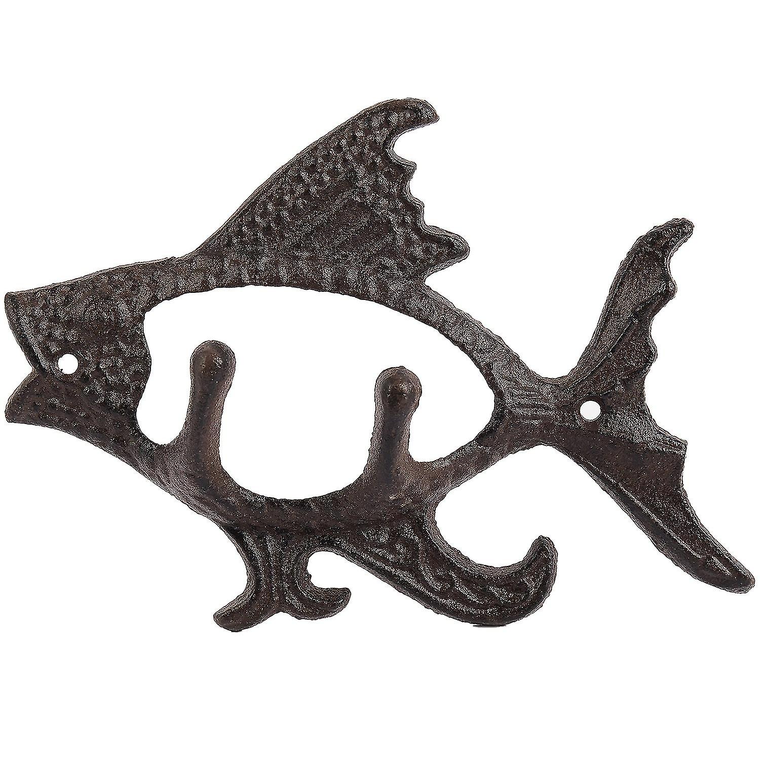 Fish With Two Hooks Ocean Series Cast Iron Wall Hook Wall Mount Towel Hanger Hook For Hat， Key， Coa