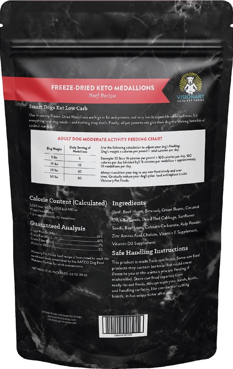 Visionary Pet Foods Keto Medallions Beef Recipe Grain-Free Freeze-Dried Dog Food