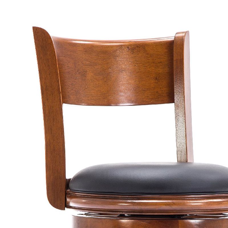 Pal 29 Inch Swivel Bar Stool， Solid Wood， Bonded Leather， Walnut Brown