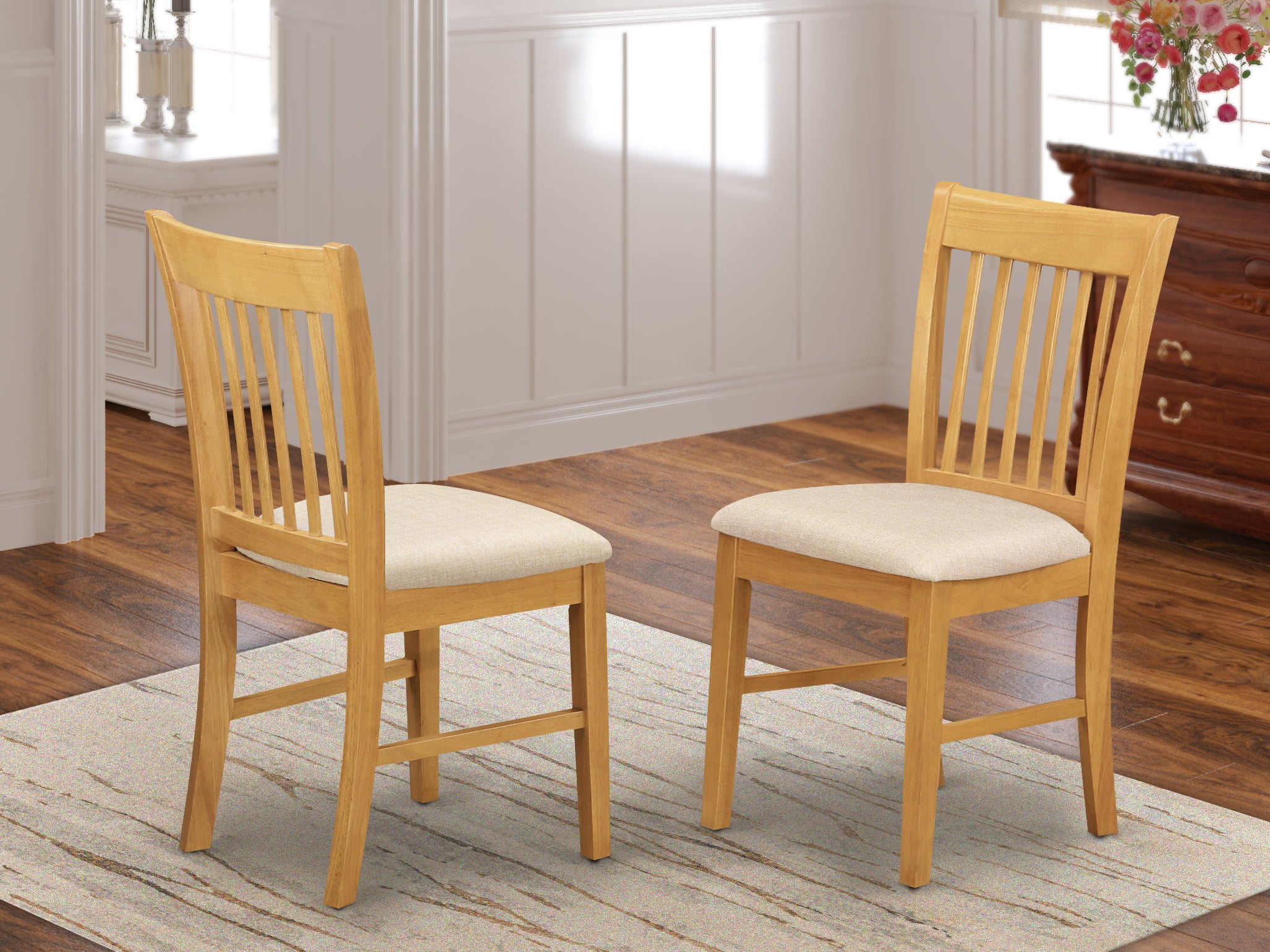 NFC-OAK-C Norfolk kitchen dining chair with Cushion Seat -Oak Finish. - Set of 2