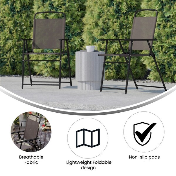 Set of 2 AllWeather Textilene Patio Sling Chairs with Armrests