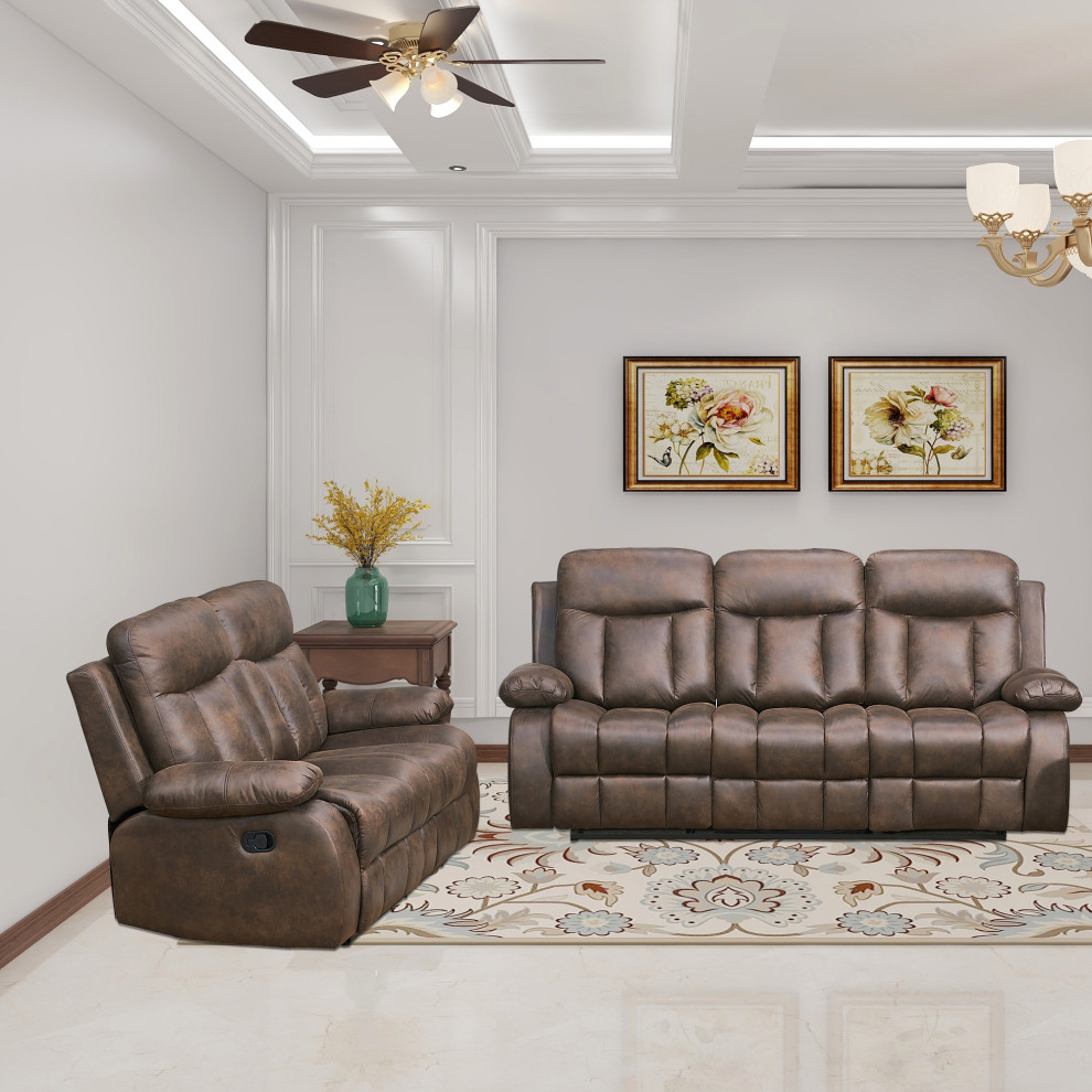 Betsy Furniture 2 Piece Microfiber Reclining Living Room Set  Brown   Contemporary   Living Room Furniture Sets   by Vanity Art LLC  Houzz