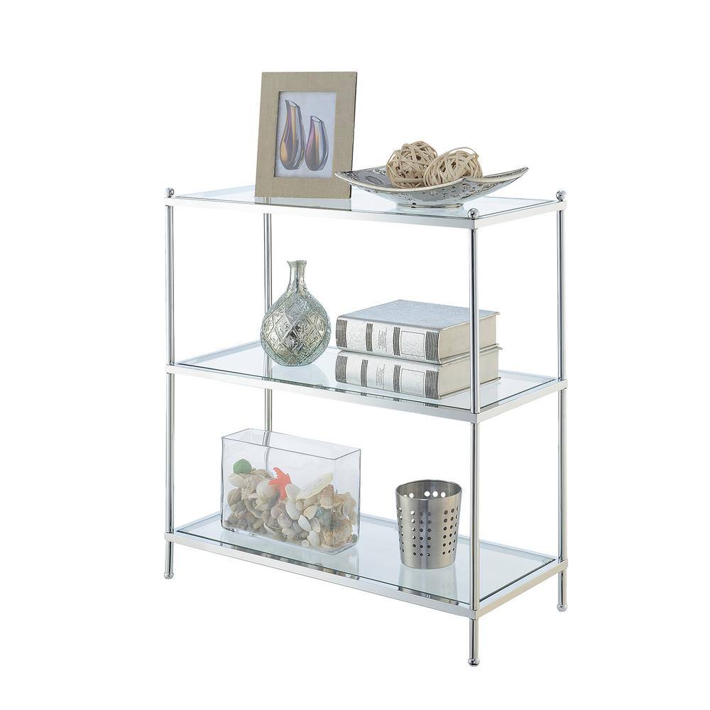 Convenience Concepts Royal Crest 30.25 in. H Chrome Glass 3-Shelf Accent Bookcase S11-147