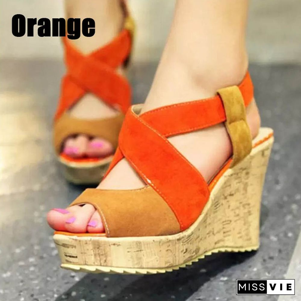 Summer New Fashion Sandals Women Wedge Heel Platform Shoes Cross Strap Sandals Retro Shoes Plus Size 35-43