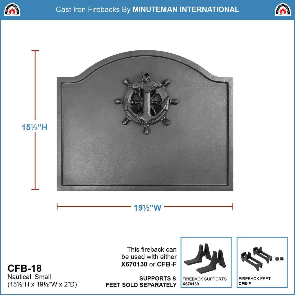 MINUTEMAN INTERNATIONAL 19.5 in. L Black Small Cast Iron Nautical Fireback CFB-18