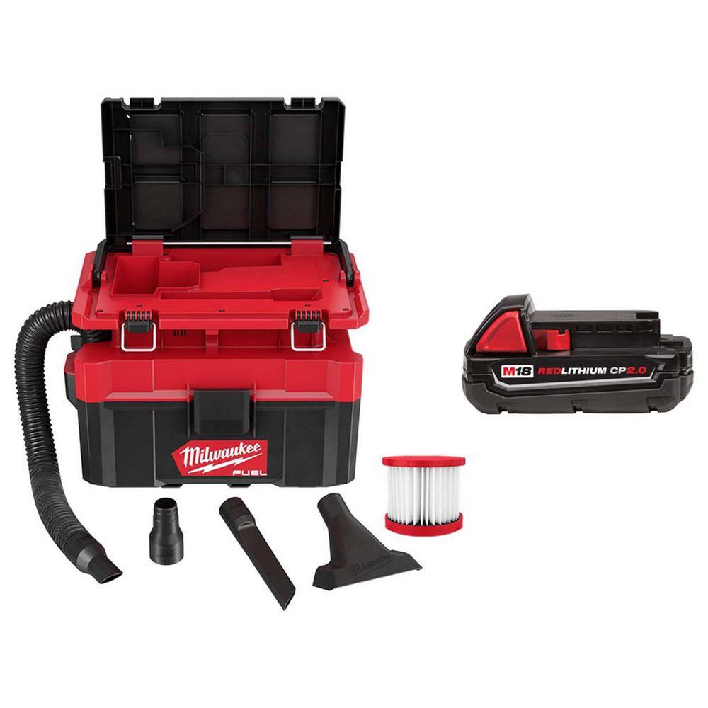 MW M18 FUEL PACKOUT 18-Volt Lithium-Ion Cordless 2.5 Gal. WetDry Vacuum w2.0ah Battery 0970-20-48-11-1820