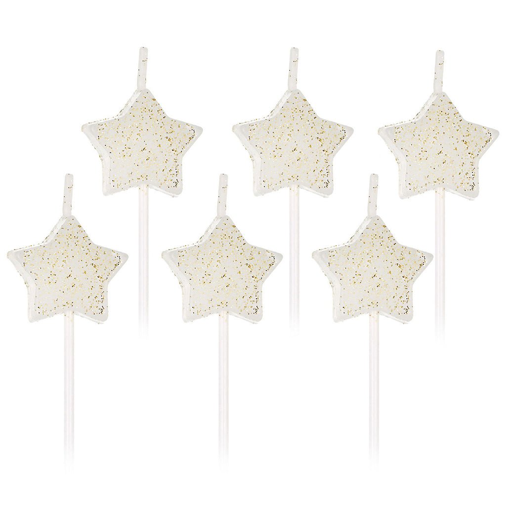 Hallmark  White Star-Shaped With Glitter Birthday Candles, Set of 6