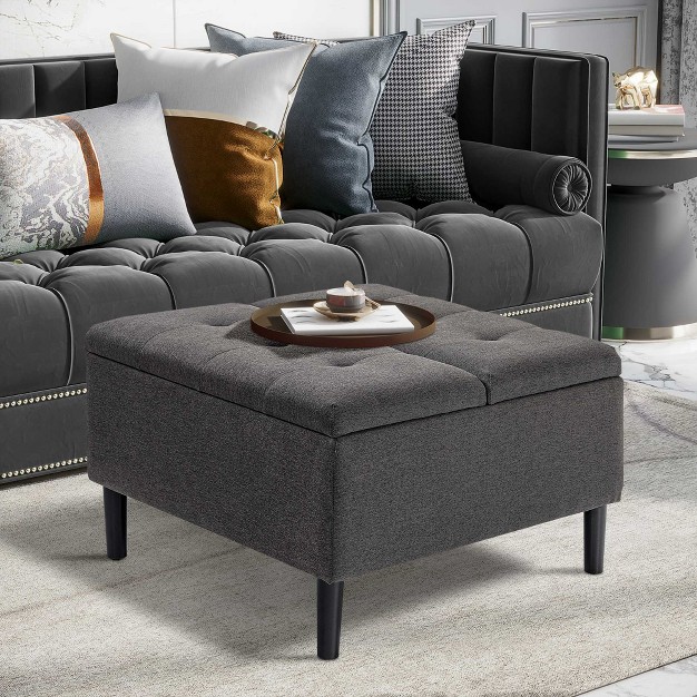 Storage Ottoman Tufted Fabric Upholstered Square Coffee Table With Lift Top Accent Footrest Footstool For Living Room