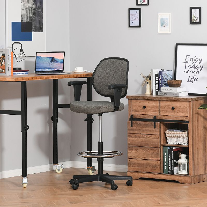 Vinsetto Ergonomic Tall Drafting Desk Chair with Adjustable Foot Ring Armrest and 360 degree Swivel Wheels Grey