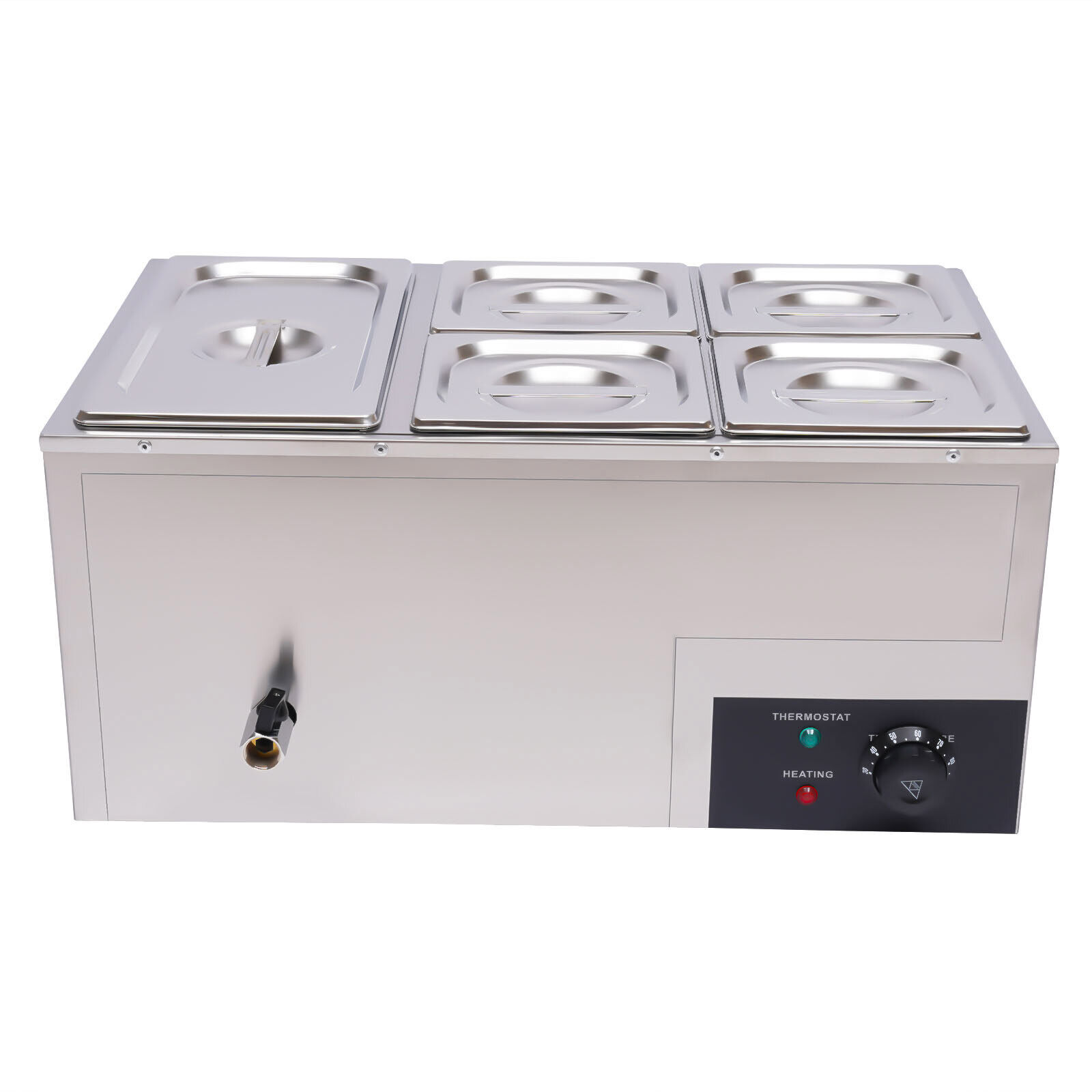 Commercial Food Warmer with 5-Pan Stainless Steel Steam Table Energy-efficient Electric Food Warmer with Lid Heat Retention and Large Capacity for Restaurant Food Warmer Electric Food Warmer