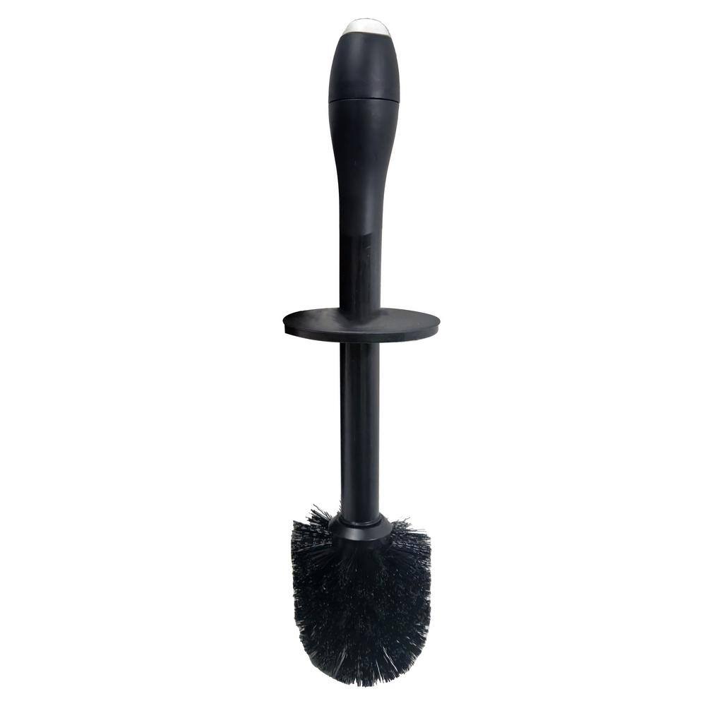 Modern Homes MH 2-Piece Round Magic Toilet Brush Bath Accessory Set with Holder in Black 67578