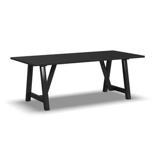 HOMESTYLES Rectangular Black Wooden 82 in. Trestle Base Dining Table Seats 8 5921-31