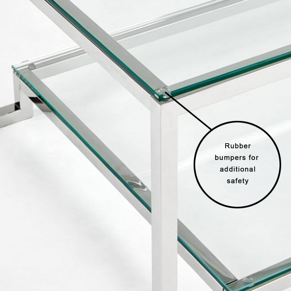 Modern Coffee Table  Stainless Steel Frame With Glass Top  ampLow Shelf   Contemporary   Coffee Tables   by Decor Love  Houzz