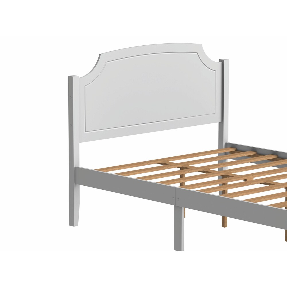 Roman Style Solid Wooden Bed Frame: White Finish  No Box Spring Required