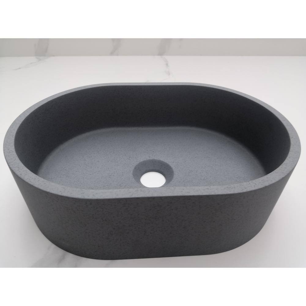 Gray Concrete Double Oval Vessel Sink without Faucet and Drain MP-C14-1