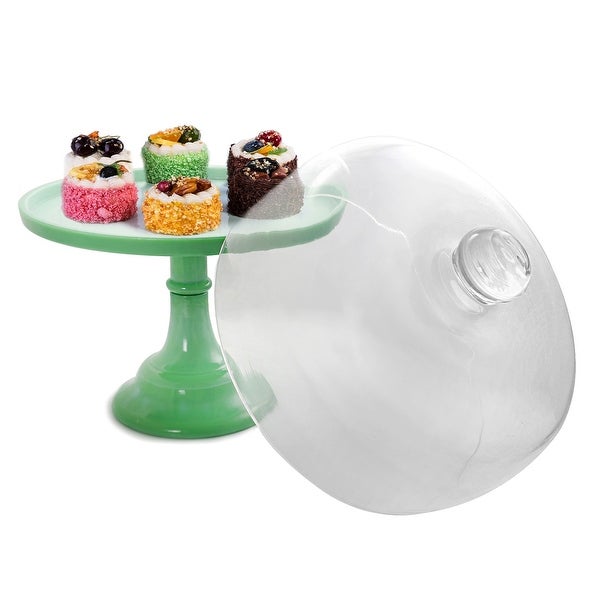 10 Inch Cake Stand with Glass Cover in Jade