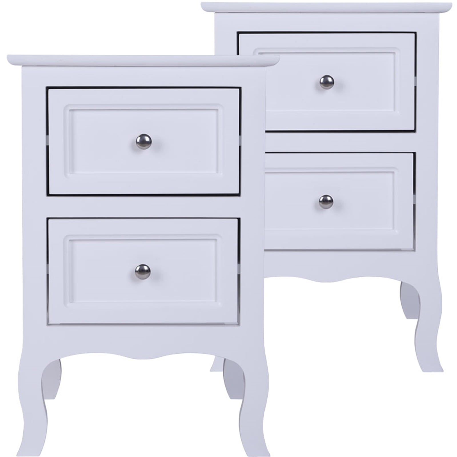 Nightstands Set of 2, Country Style End Table Nightstand Side Table with 2 Drawers, Wood Accent Table with Storage for Bedroom Living Room, White