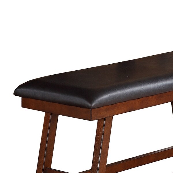 Black Faux Leathe Dining Bench， Dark Walnut