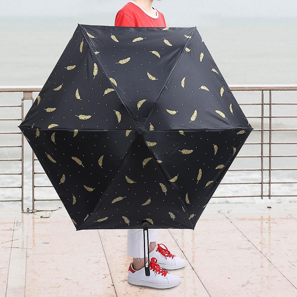 Portable Feather Pattern Five Folds Folding Mini Pocket Sun Umbrella Reliable Protection