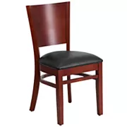 Emma and Oliver Solid Back Walnut Wood Chair， Black Vinyl Seat