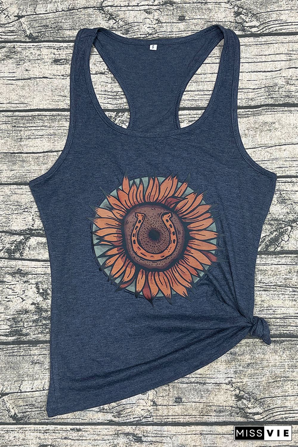 SUNFLOWER & HORSESHOE Printed Sleeveless Tank Top Wholesale