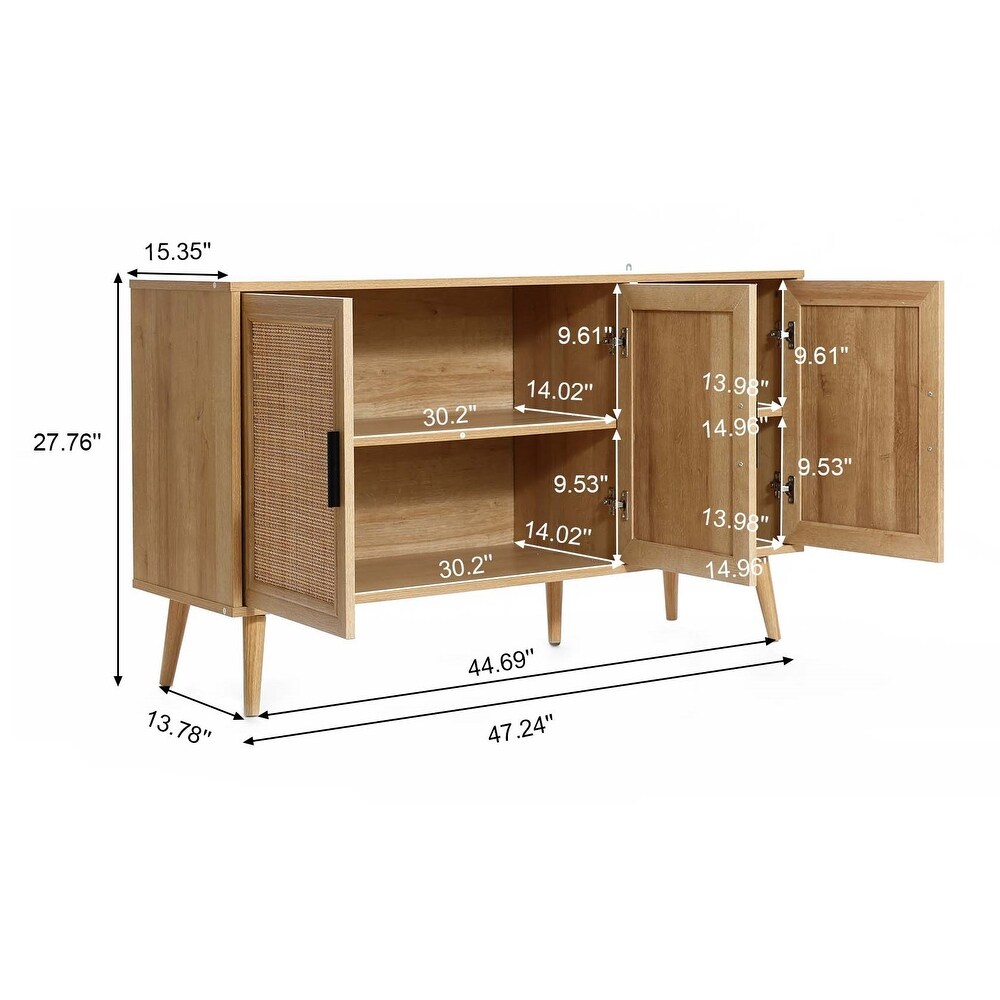 3 Door Rattan Light Oak Finish Manufactured Wood Sideboard Cabinet   27.76\